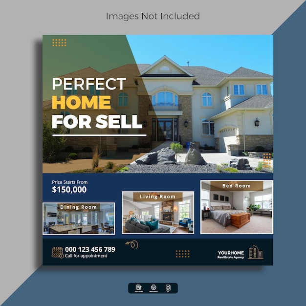 Modern real estate house social media post or square flyer design template  with vector