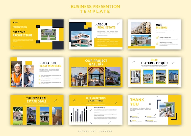 Modern real estate powerpoint presentation editable slides design set template