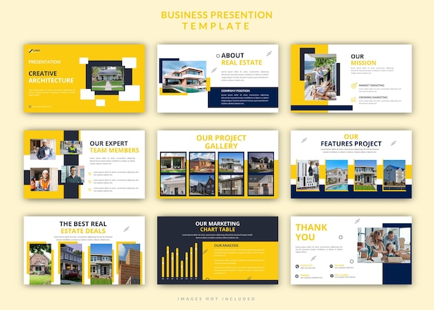 Modern real estate powerpoint presentation editable slides design set template