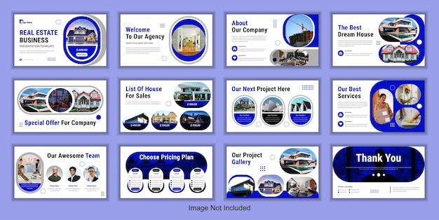 Вектор Современный набор шаблонов слайдов презентации powerpoint по недвижимости или дизайн брошюры по недвижимости.