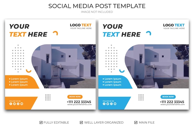 Modern real estate social media post banner design template