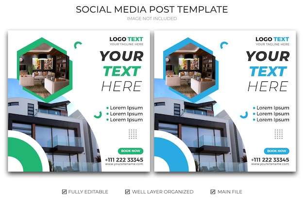 Modern real estate social media post banner design template