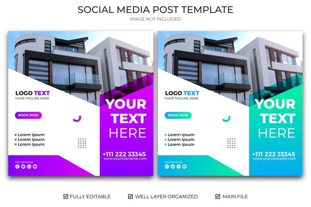 Modern Real estate social media post banner template