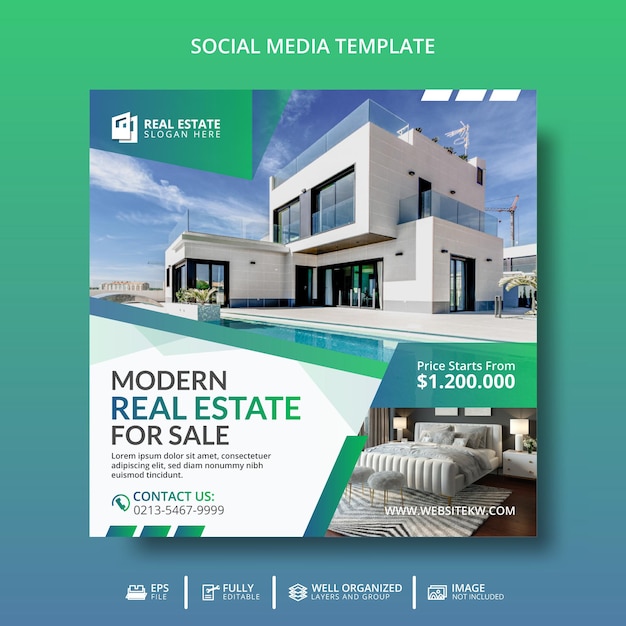 Шаблон сообщения в социальных сетях modern real estate