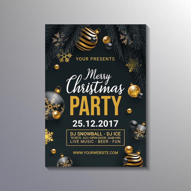modern realistic christmas party poster template