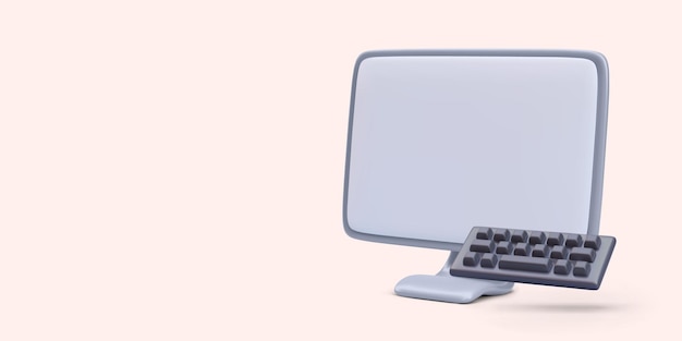 Modern realistic computer monitor with keyboard isolated on light background Vector illustration