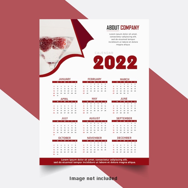 Modello di progettazione del calendario del nuovo anno rosso moderno 2022