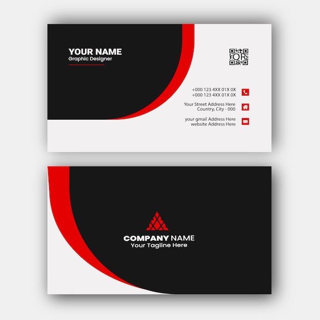 Modern red black shape visit card