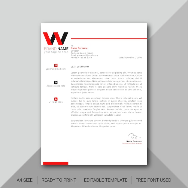 Vector modern red business letterhead template
