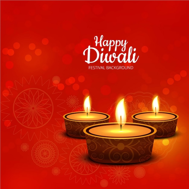 Modern red diwali design with three candles