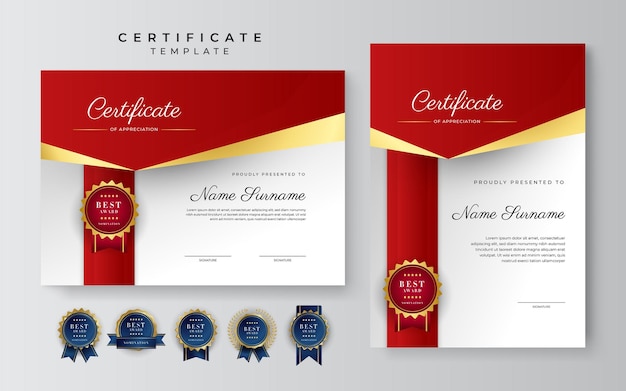 Modern red gold certificate award template for business and education