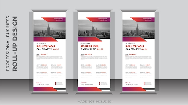 Modern red roll up with abstract shapes