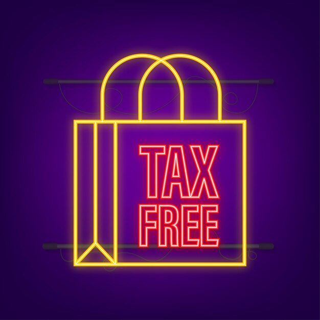 Modern red tax free sign. neon icon. vector stock illustration.