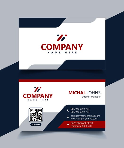 Vector modern red and white professional business card template