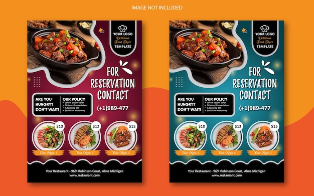 벡터 현대적인 레스토랑 메뉴 및 음식 전단지 디자인 서식 파일