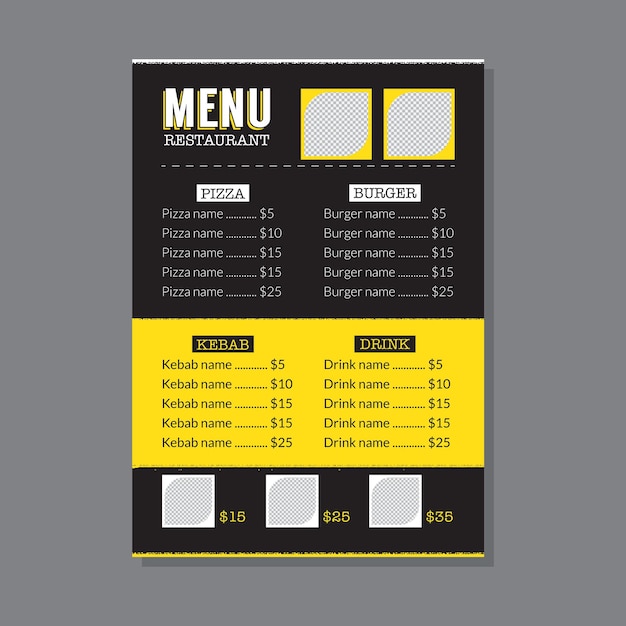 Vettore design moderno della carta del menu del ristorante per il menu del fast food