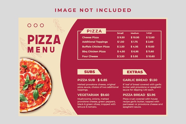 Современное меню ресторана для пиццы