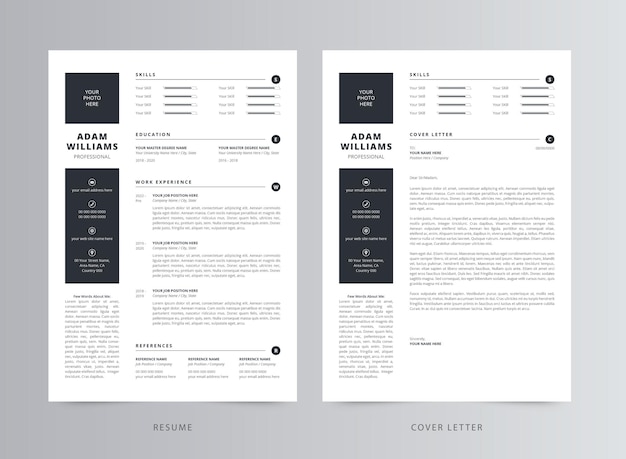 modern resume or cv and cover letter template