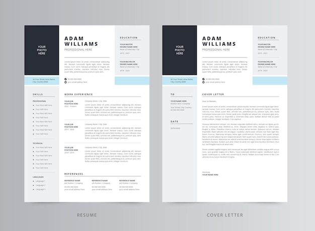 modern resume or cv and cover letter template