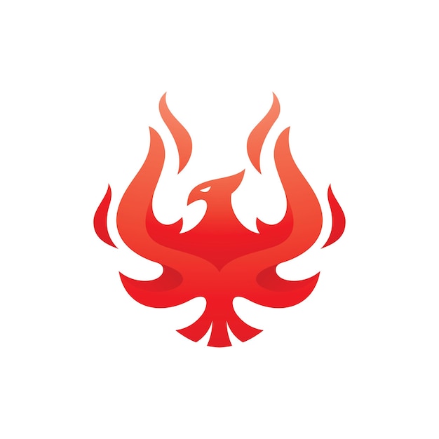 벡터 화재 또는 불꽃 날개 벡터 아이콘이 있는 현대 상승 피닉스 파이어버드 로고 디자인 새