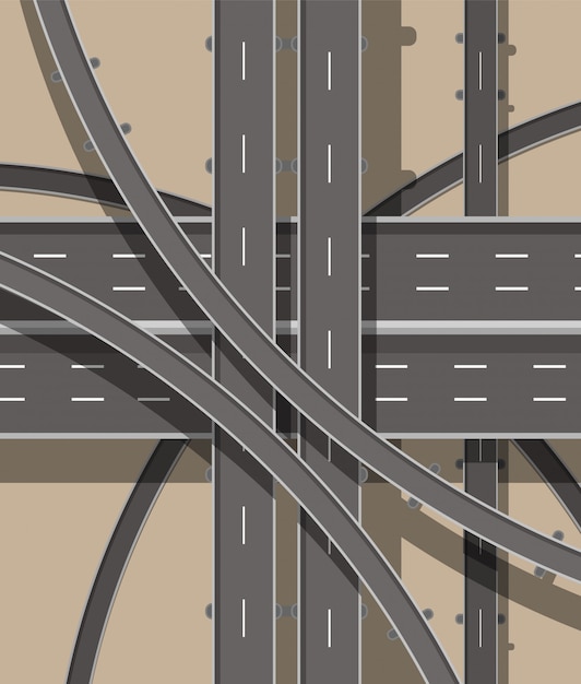 現代の道路と交通機関。上面図。