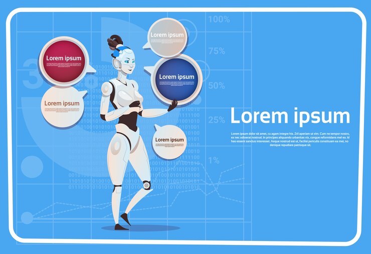 Vector modern robot female with chat bubble 