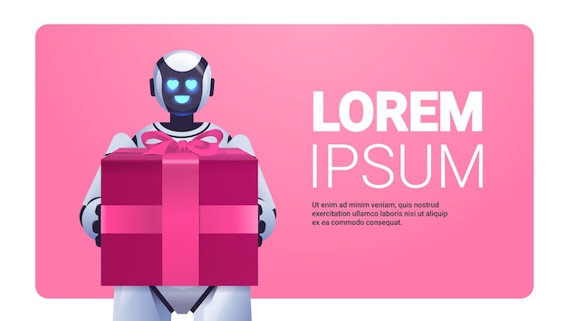 modern robot holding wrapped gift box. artificial intelligence