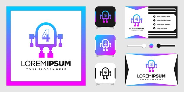 modern robot logo design with numbers 4