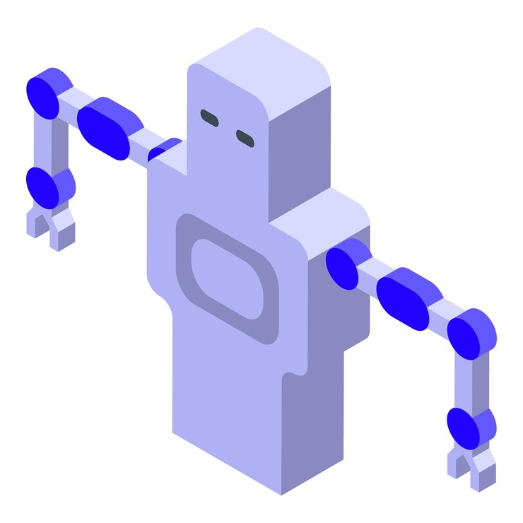 Vector modern robot operating with arms outstretched isometric icon