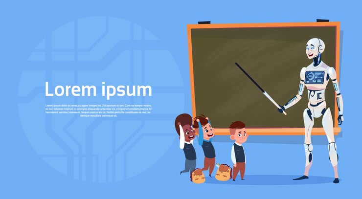 Vector modern robot teaching kids in school