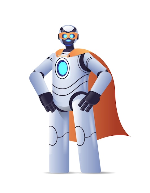 Robot moderno che indossa un mantello da super eroe intelligenza artificiale