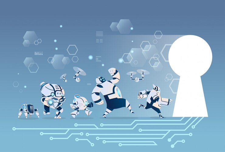 Vector modern robots group running 