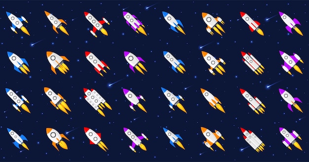 Modern rocket icon collection