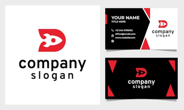 Modern Rocket-logo met platte ontwerpstijl en eerste letter D, sjabloon voor visitekaartjes