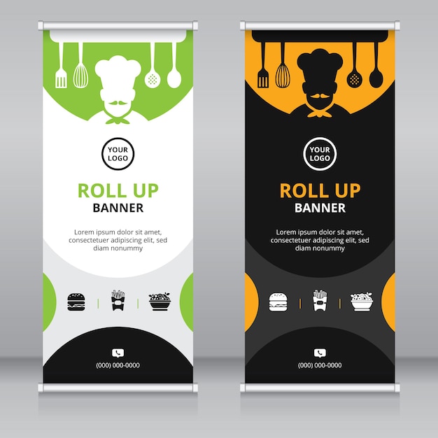 Modern roll up banner design template for restaurants and hotels
