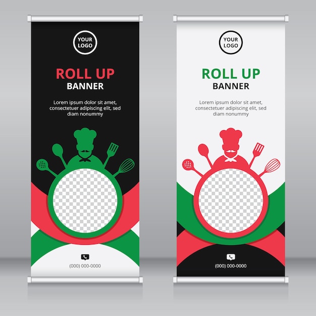 Modello di progettazione banner roll up moderno per ristoranti e hotel