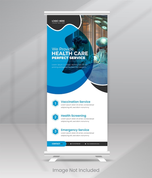 Modern roll up banner display standee dl flyer or rack card post and healthcare brochure banner