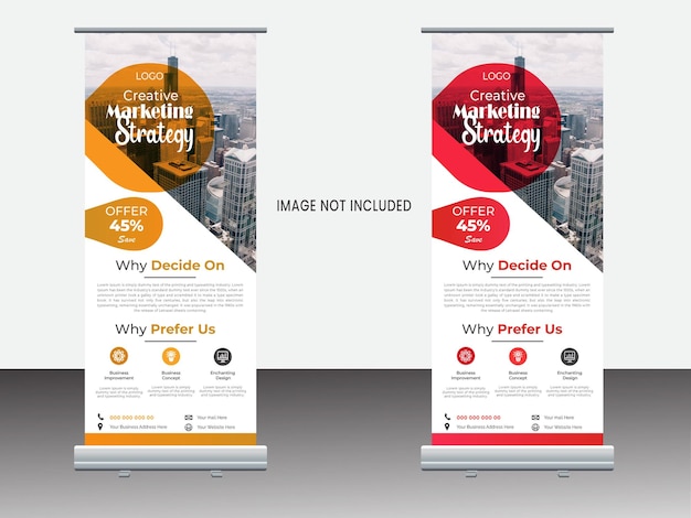 Design moderno di banner roll up vettoriale con posizione immagine