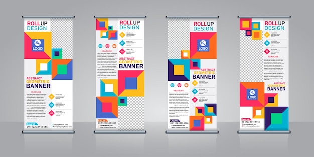 Vector modern roll up banner with geometric shapes design