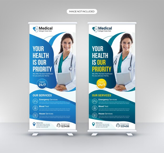 Modern roll up Medical healthcare x bannerdoctor standee design consultant pull up template