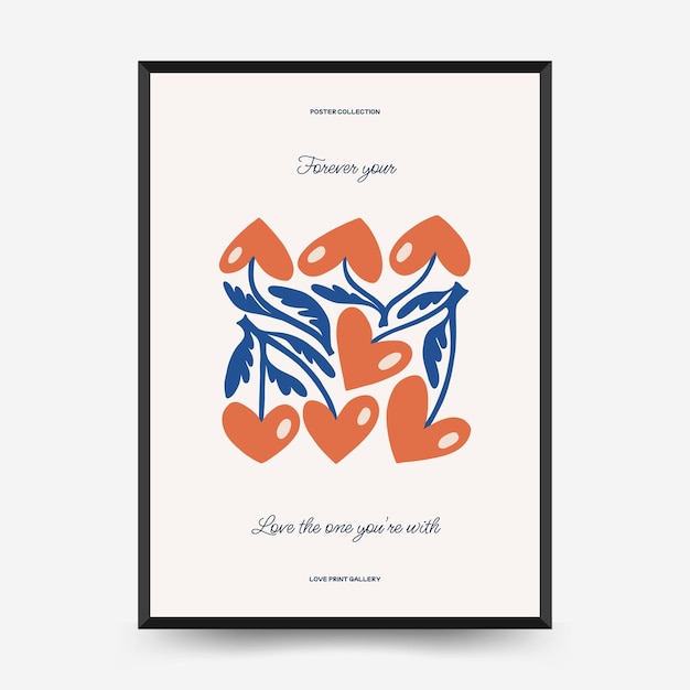 Modern Romantic Valentines day vertical flyer or poster template Love hand drawn trendy