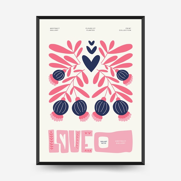 Vector modern romantic vertical flyer or poster template. love wall art hand drawn trendy illustration.