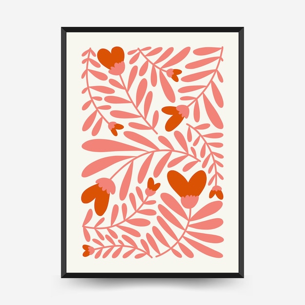 Modello di volantino o poster verticale romantico moderno. illustrazione alla moda disegnata a mano di arte della parete di amore.