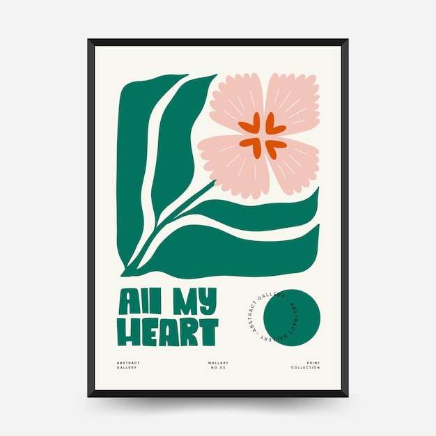 Modern Romantic vertical flyer or poster template. Love wall art hand drawn trendy illustration.