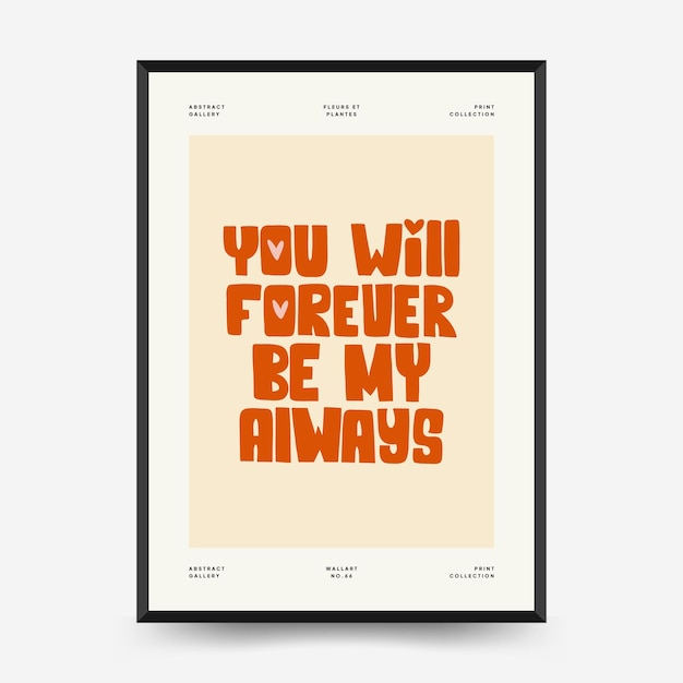 modern romantic vertical flyer or poster template. love wall art hand drawn trendy illustration.