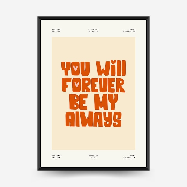 Modern Romantic vertical flyer or poster template. Love wall art hand drawn trendy illustration.