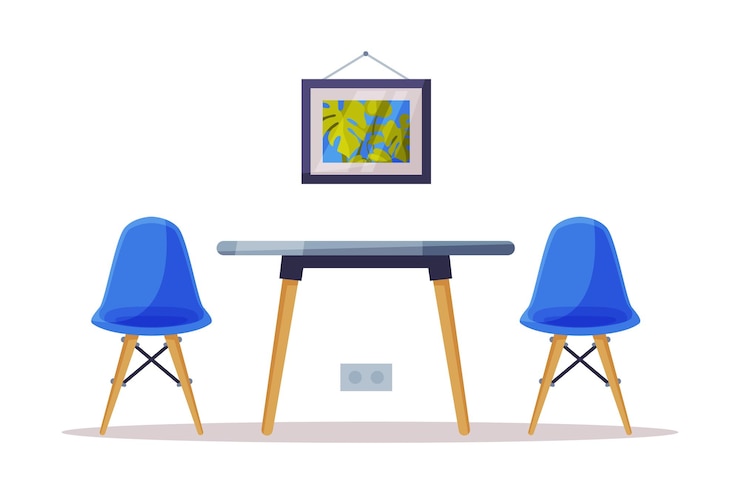 Vector modern room interior design comfortable chairs and table comfy furniture and home decoration accessories vector illustration