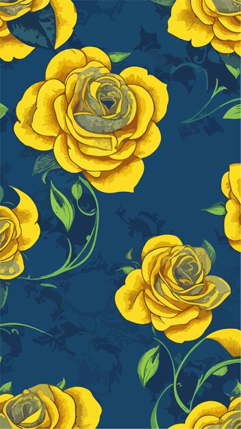 Modern Rose Wallpaper Navy and Yellow Vector Patterns