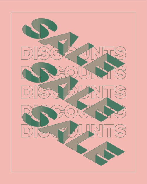 ベクトル 現代の販売と割引3dポスターピンクの背景にグラフィック等角投影の緑の文字