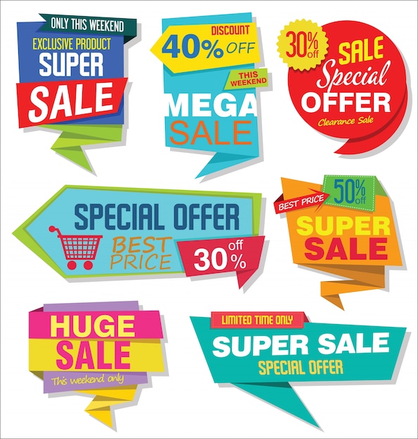 Modern sale stickers and tags colorful collection